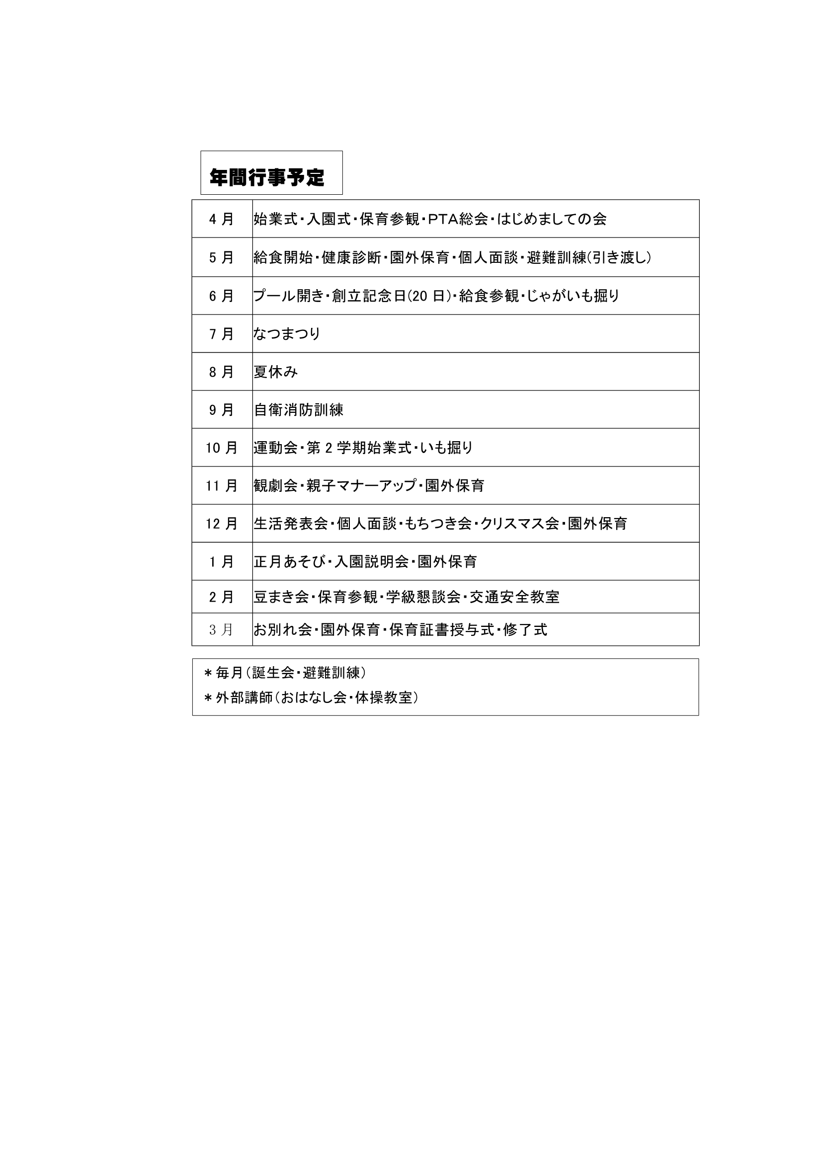 R7年間行事予定（松代幼稚園）
