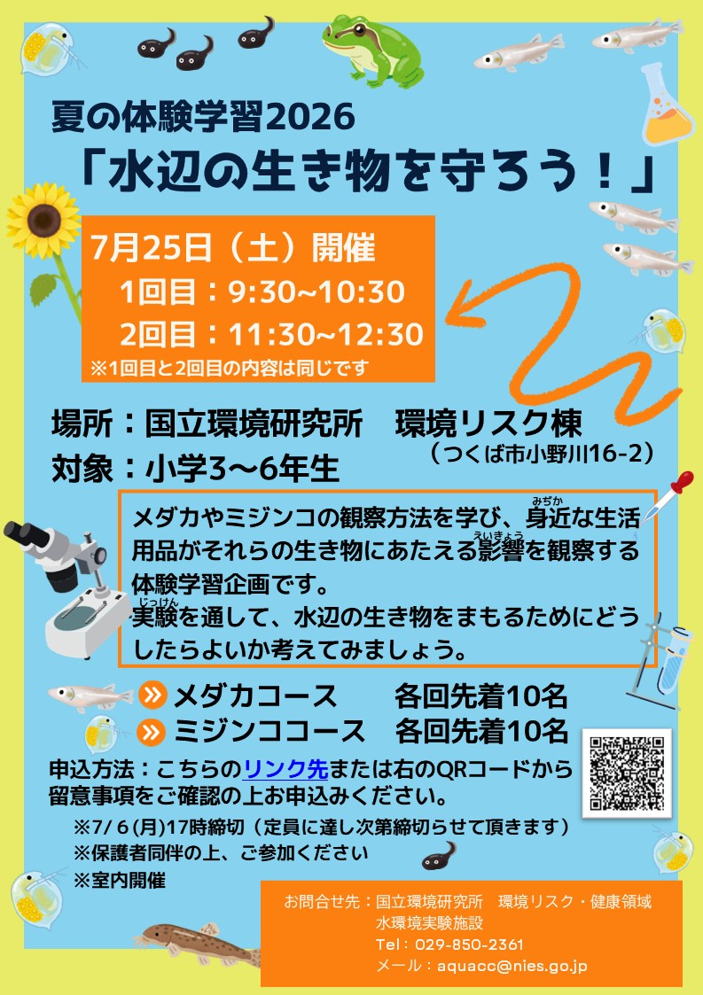夏の体験学習２０２6 「水辺の生き物を守ろう！」に関するページ
